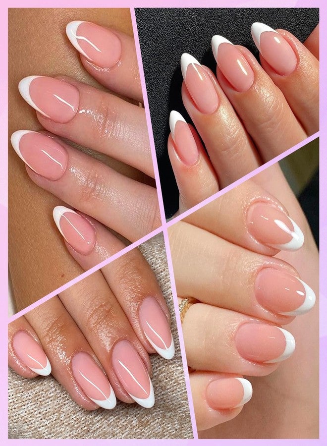 Lifextol 216PC White French Tip Press on Nails Medium Fake Nails Press ons with 10*Adhesive Tabs, Pink Almond Acrylic Nail Press on Nails French Tip Nails False Artificial Fingernails Stick on Nails - Image 2
